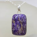 Sterling Silver Charoite Rectangular Bezel Set Pendant on Silver Chain