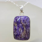Sterling Silver Charoite Rectangular Bezel Set Pendant on Silver Chain