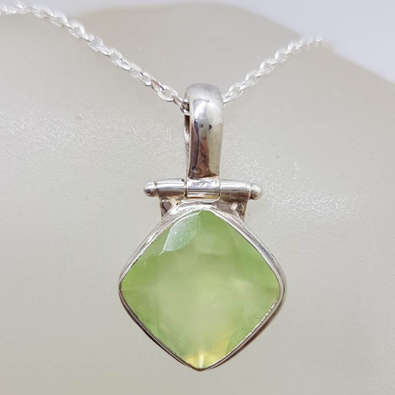 Sterling Silver Prehnite Square Pendant on Silver Chain