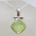 Sterling Silver Prehnite Square Pendant on Silver Chain