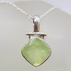 Sterling Silver Prehnite Square Pendant on Silver Chain