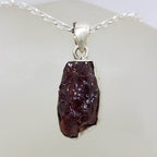 Sterling Silver Garnet in Rough Natural Form Pendant on Silver Chain
