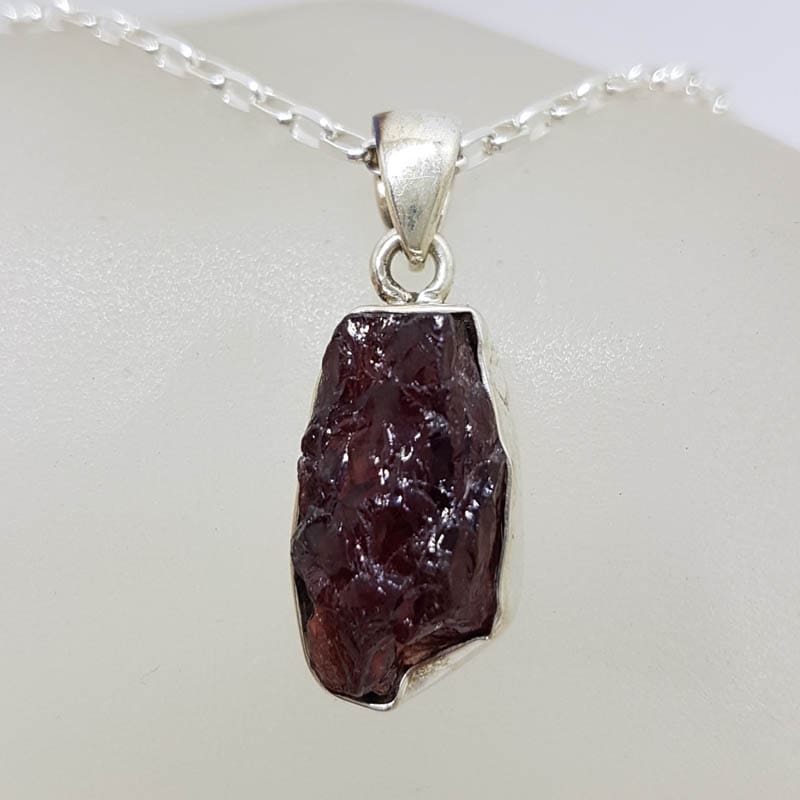 Sterling Silver Garnet in Rough Natural Form Pendant on Silver Chain