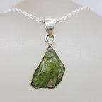 Sterling Silver Green Tourmaline in Rough Natural Form Pendant on Silver Chain