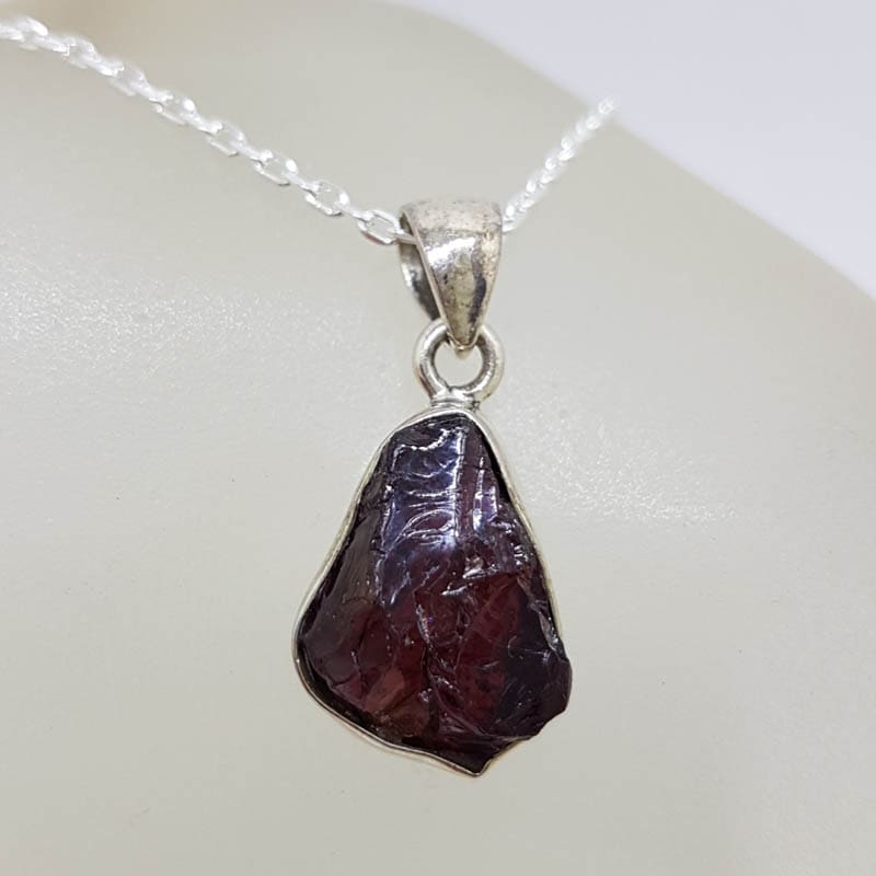 Sterling Silver Garnet in Rough Natural Form Pendant on Silver Chain