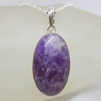 Sterling Silver Amethyst Oval Bezel Set Pendant on Silver Chain
