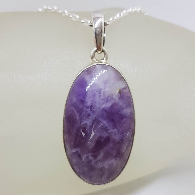 Sterling Silver Amethyst Oval Bezel Set Pendant on Silver Chain