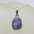 Sterling Silver Tanzanite Natural Cut Freeform Shape Pendant on Silver Chain