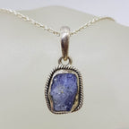 Sterling Silver Tanzanite Natural Cut Freeform Shape Pendant on Silver Chain