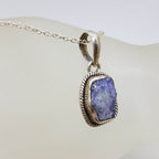 Sterling Silver Tanzanite Natural Cut Freeform Shape Pendant on Silver Chain