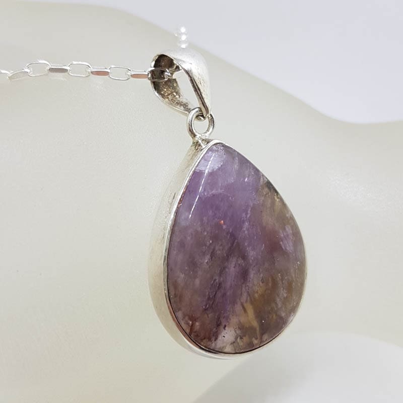 Sterling Silver Super Seven / Melody Stone Large Teardrop / Pear Shape Pendant on Silver Chain