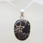 Sterling Silver Turritella Agate Oval Pendant on Silver Chain