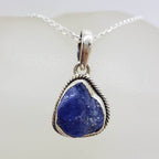 Sterling Silver Tanzanite Natural Cut Freeform Shape Pendant on Silver Chain