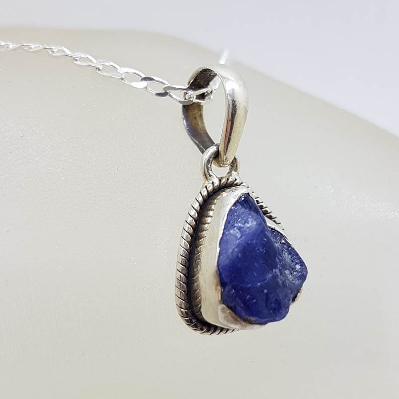 Sterling Silver Tanzanite Natural Cut Freeform Shape Pendant on Silver Chain