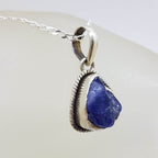 Sterling Silver Tanzanite Natural Cut Freeform Shape Pendant on Silver Chain