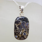 Sterling Silver Turritella Agate Rectangular Pendant on Silver Chain