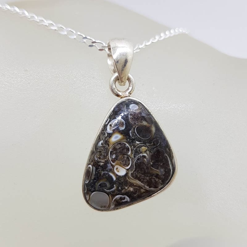 Sterling Silver Turritella Agate Triangular Pendant on Silver Chain