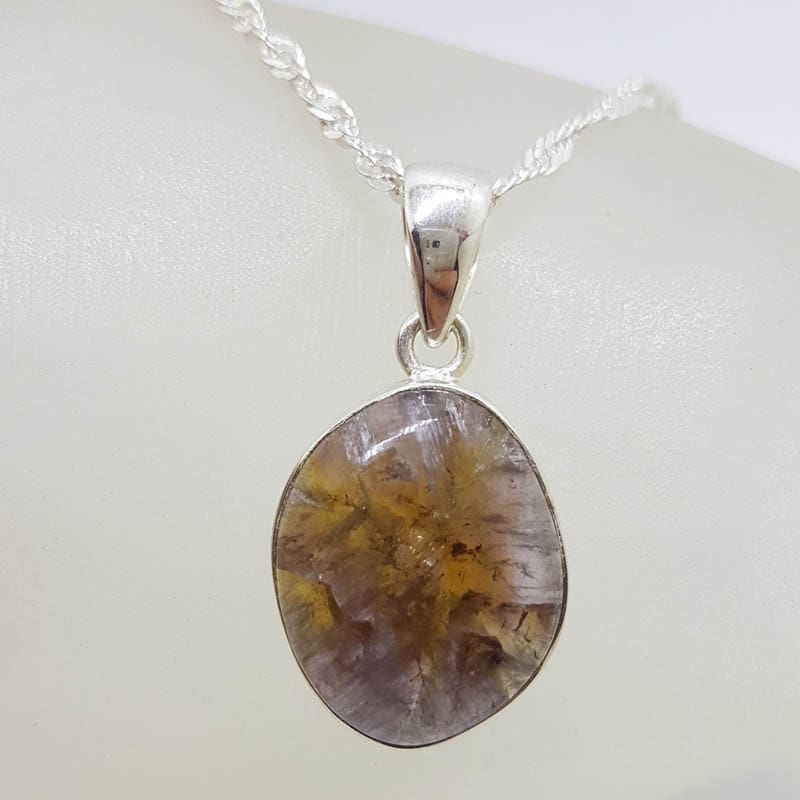 Sterling Silver Super Seven / Melody Stone Freeform Shape Pendant on Silver Chain