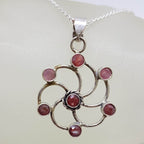 Sterling Silver Ruby Round Swirl Pendant on Silver Chain