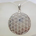 Sterling Silver Large Ornate Lattice Patterned Round Flat Pendant on Silver Chain