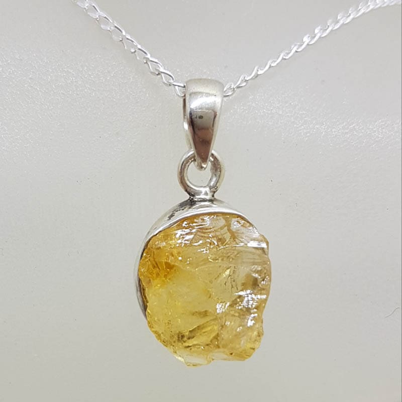 Sterling Silver Citrine Natural Rough Freeform Bezel Set Pendant on Silver Chain