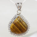 Sterling Silver Tiger Eye Cabochon Cut Teardrop / Pear Shape Twist Rim Pendant on Silver Chain