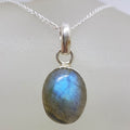 Sterling Silver Labradorite Oval Bezel Set Pendant on Silver Chain