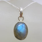 Sterling Silver Labradorite Oval Bezel Set Pendant on Silver Chain