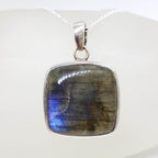Sterling Silver Labradorite Cabochon Cut Square Pendant on Silver Chain