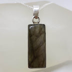 Sterling Silver Labradorite Cabochon Cut Rectangular Pendant on Silver Chain
