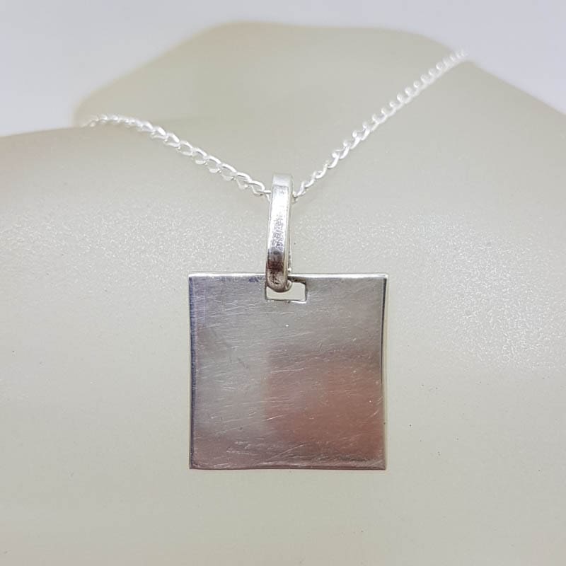 Sterling Silver Square Dog Tag Pendant on Silver Chain