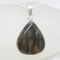 Sterling Silver Labradorite Cabochon Cut Teardrop / Pear Shape Pendant on Silver Chain