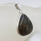 Sterling Silver Labradorite Cabochon Cut Teardrop / Pear Shape Pendant on Silver Chain