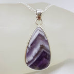Sterling Silver Amethyst Large Teardrop / Pear Shape Cabochon Cut Bezel Set Pendant on Silver Chain