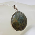 Sterling Silver Labradorite Cabochon Cut Round Pendant on Silver Chain