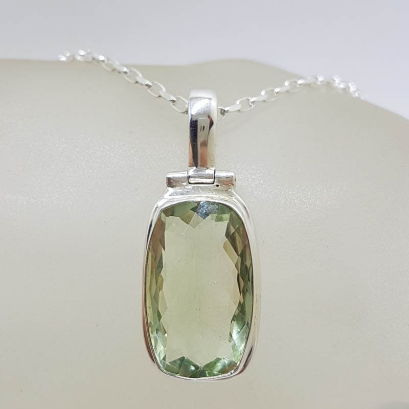 Sterling Silver Green Amethyst / Prasiolite Rectangular Bezel Set Pendant on Silver Chain