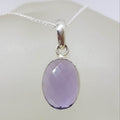 Sterling Silver Amethyst Oval Faceted Bezel Set Pendant on Silver Chain