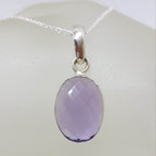 Sterling Silver Amethyst Oval Faceted Bezel Set Pendant on Silver Chain