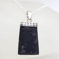 Sterling Silver Black Rectangular with Patterned Top Pendant on Silver Chain