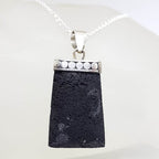Sterling Silver Black Rectangular with Patterned Top Pendant on Silver Chain