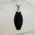 Sterling Silver Black Onyx Long Oval Pendant on Silver Chain