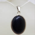 Sterling Silver Black Onyx Large Oval Pendant on Silver Chain