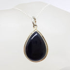Sterling Silver Black Onyx Teardrop / Pear Shape Pendant on Silver Chain