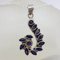 Sterling Silver Iolite Cluster Long Swirl Design Pendant on Silver Chain