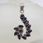 Sterling Silver Iolite Cluster Long Swirl Design Pendant on Silver Chain