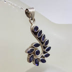 Sterling Silver Iolite Cluster Long Swirl Design Pendant on Silver Chain