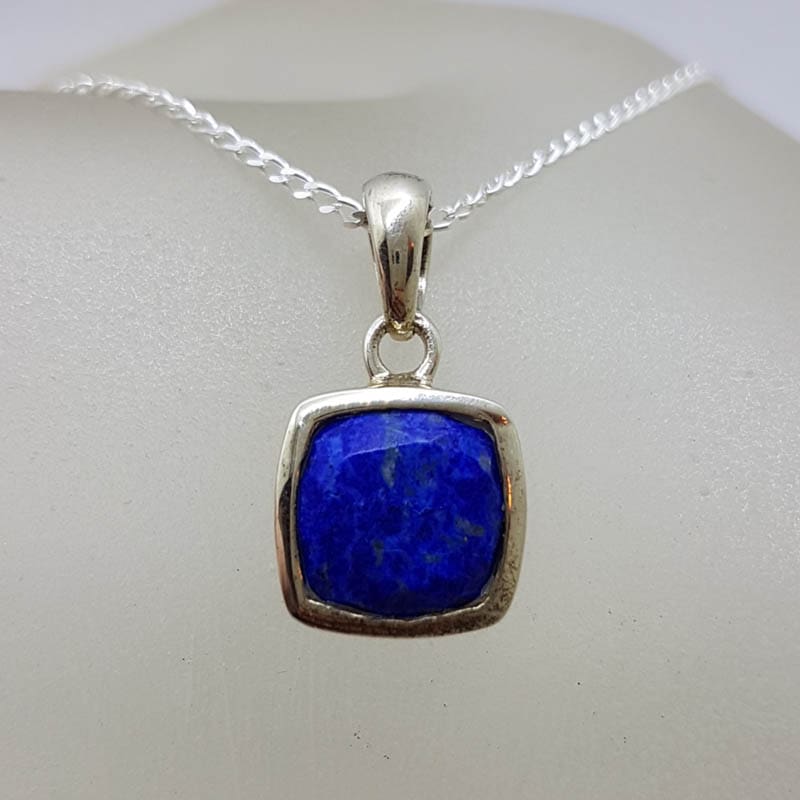 Sterling Silver Lapis Lazuli Square Pendant on Silver Chain