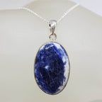 Sterling Silver Sodalite Oval Bezel Set Pendant on Silver Chain