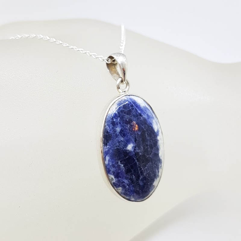 Sterling Silver Sodalite Oval Bezel Set Pendant on Silver Chain