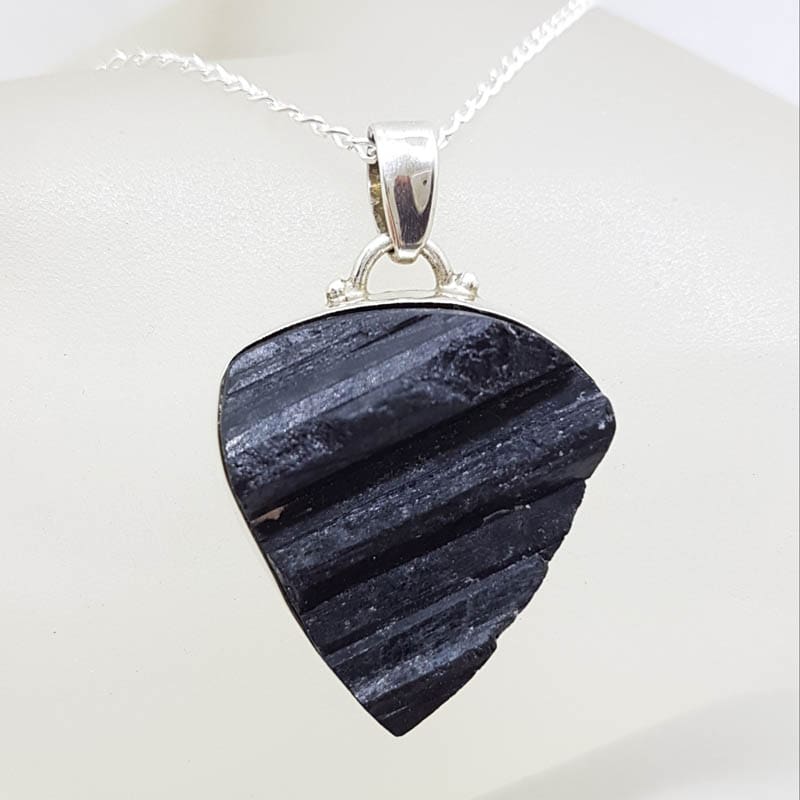 Sterling Silver Black Tourmaline Triangular Shape Pendant on Silver Chain